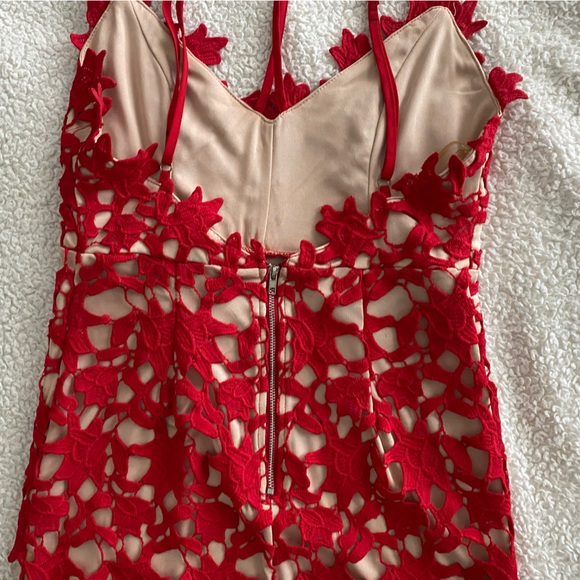 AMAZING nude dress with red embroidered designs perfect for any night out. - Picture 2 of 8